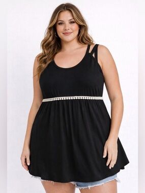 HEIMISH USA Black Swing Tank with Cream Waist Trim